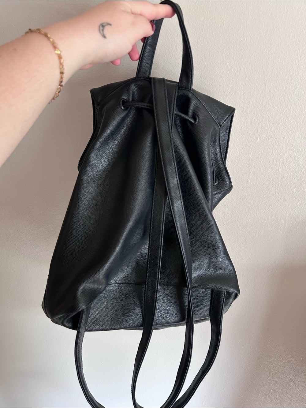 Victorias Secret | Black faux leather drawstring backpack - Picture 5 of 8